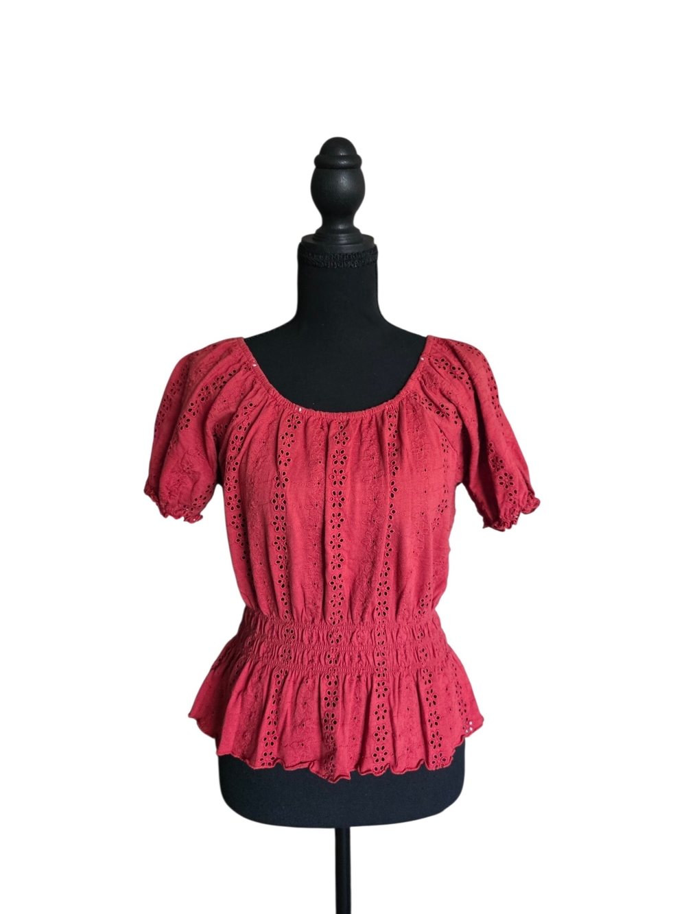 paper tee Rose Red Eyelet Peplum Blouse